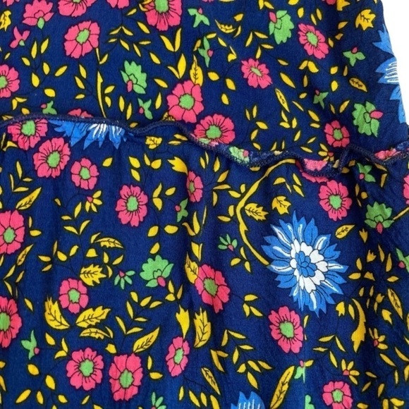 ZESICA Boho Dark Floral Tiered Peasant Maxi Skirt Cornflower Print Navy Pink M - Picture 6 of 14